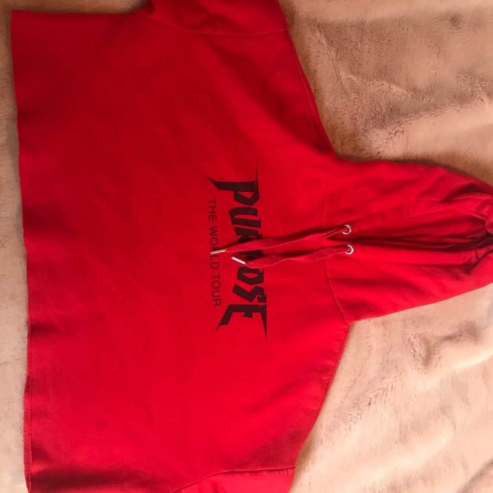 Justin Bieber world tour red cropped sweatshirt